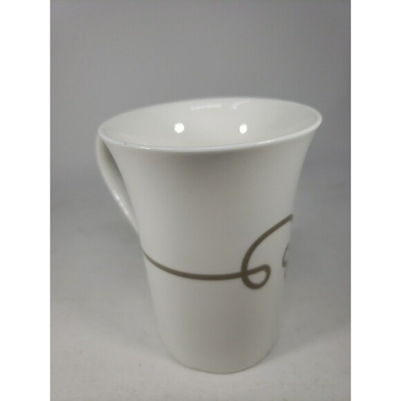 Starbucks Coffee Tea Mug Cup Gold Taupe Diamond Scroll Pattern Half Heart Handle - Picture 16 of 16